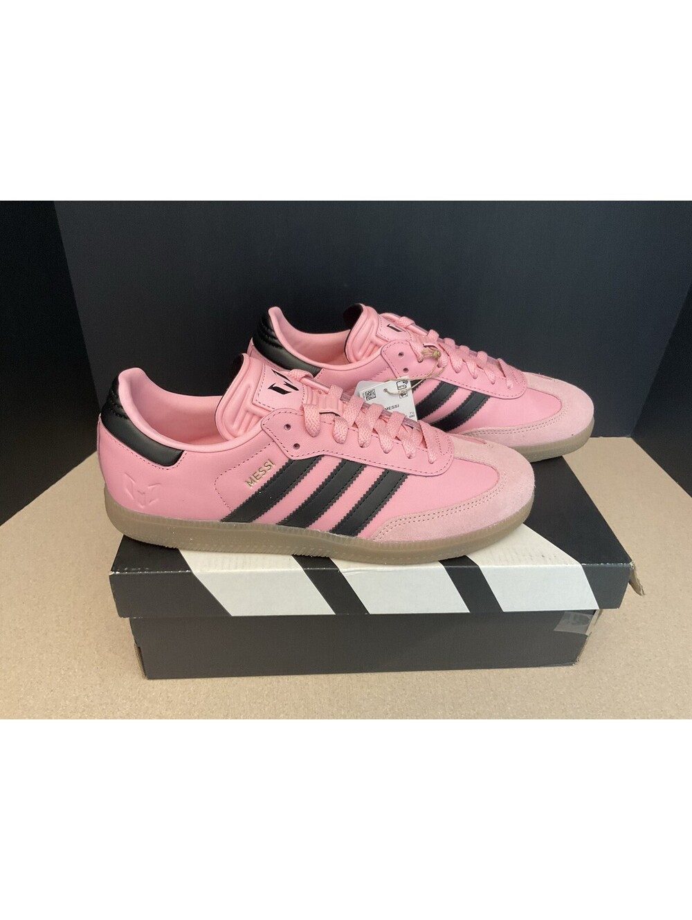 New! AdidasSamba Messi Pink/Black Indoor Soccer Shoes. Men’s 8. Women’s 9. Nice!